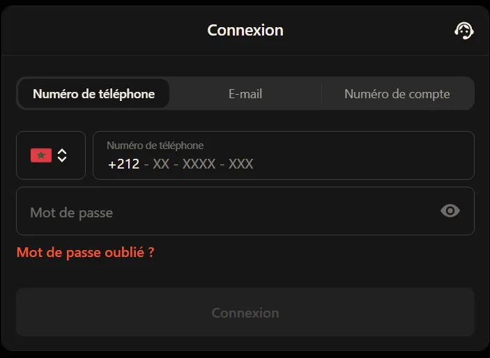 Connexion 1mln bet — numéro Maroc +212